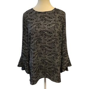Michael Michael Kors Paisley Bell Sleeve Blouse Size M Black & White